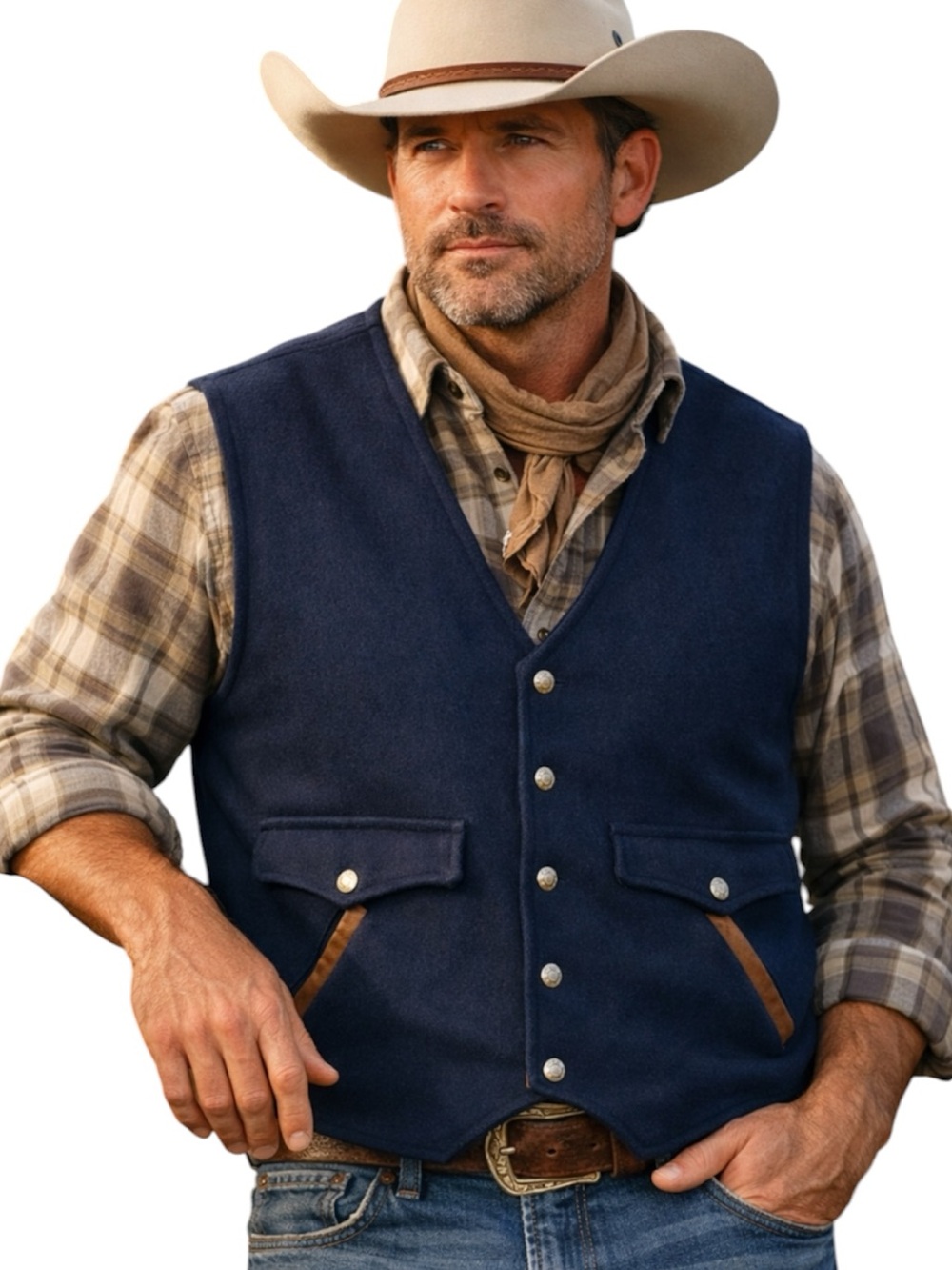 Schaefer Outfitter Navy Blue Wool Vest Western Ranch Wear Classic Layering XL